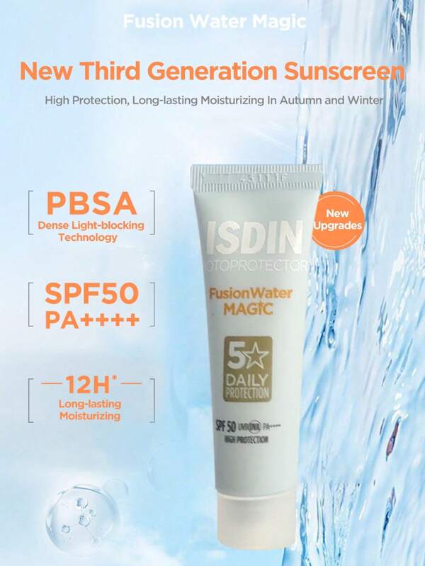 ISDIN ISDIN Fusion Water Transparent Sun Protection Fluid SPF50, For Sensitive Facial Skin, Ultra High Sun Protection, 3rd Generation Blue Bottle