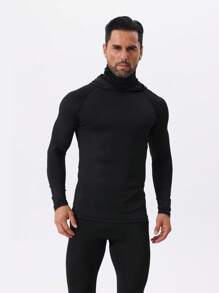 Men's Fitted Sports Face Mask Hooded Jumpsuit Long Sleeve, Men's Running, Fitness, Outdoor Casual Long Sleeve