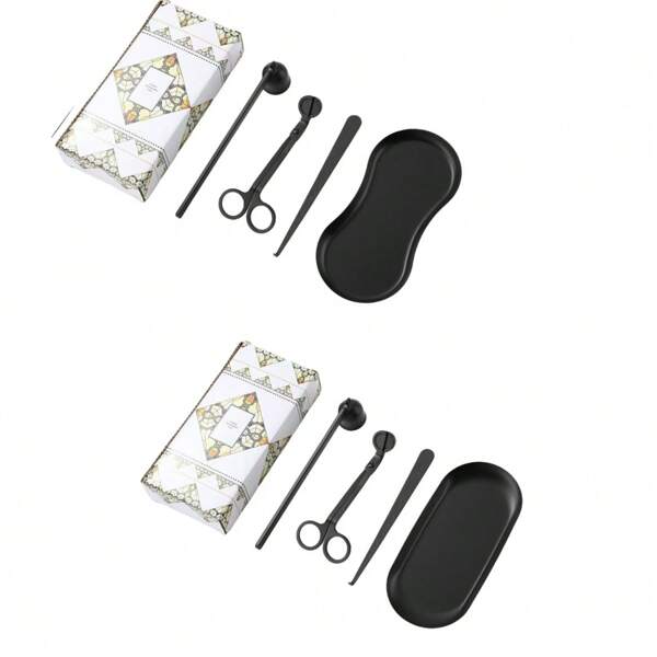 1 Set de accesorios elegantes y pequeños para candles! Set 4 en 1 de acero inoxidable para Candle: Candy Snuffer, Wick Trimmer, Candle Dipper, candley Bell, Tray. Diseño minimalista, control de llamas, extender la vida útil del candy, decoración del hogar. diseño duradero anti-rust, adecuado para amantes de los cands, regalo curativo