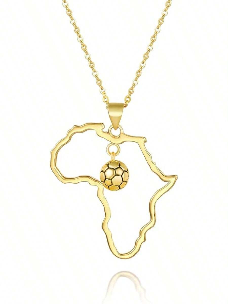 Women's Minimalist Africa Map Pendant Necklace, Personalized Africa Motherland Continent Outline Necklaces Chain Length 18" Extension Chain 2" ( 18K Gold And Silver Plated Both Choice, Jewelry With Gifts Box)2025 - 金非洲足球 - 查看 1