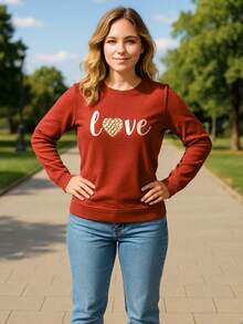 Fleece Blouse With Cuffs And Love Print, Warm Winter - 亮橙色 - 查看 2