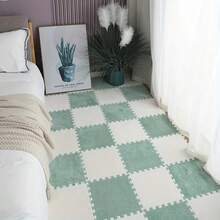 24 块毛绒拼布地毯，蓬松床边地毯，拼图泡沫地垫，方形飘窗垫，美观的房间装饰，适用于客厅、卧室、榻榻米、游戏室，11.81*11.81 英寸，可水洗可修剪，四季皆宜