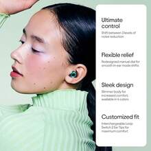 Loop Switch 2 Adjustable Ear Plugs – 3 Noise Relief Modes For Ultimate Control |   Flexible Noise Reduction Earplugs For Focus, Travel, Socializing, Festivals & More |   20-26 DB (SNR) Noise Reduction - Emerald - View 2