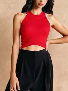 Blusa Crop Cuello Halter Canale Diseño Elegante y Comodidad - Rojo - Ver 3