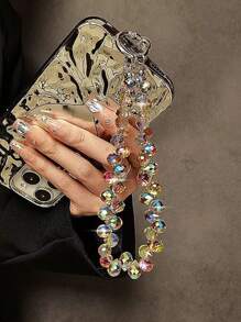Elegante colgante de brazalete con correa para teléfono con destellos, rhinestones y cuentas, accesorio para , bolso, mujer y niña