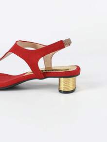 Sandalias con tira entre los dedos de color rojo llamativo para mujeres, con puntera cuadrada, tacón medio elegante, perfectas para fiestas y citas