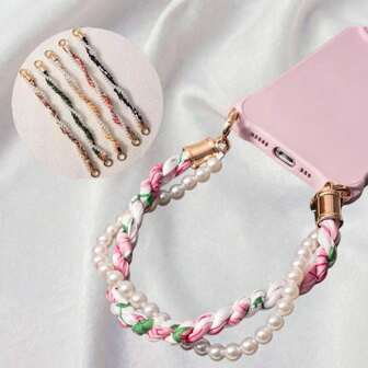 Eșarfă cu mărgele, perlă, strat dublu, curea pentru telefon, modă personalizată, scurtă, breloc pentru telefon, șnur detașabil pentru geantă de mână, sticlă de apă, chei