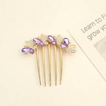 1pc Metal Rhinestone Inset Hair Comb, 5-Tooth Hair Clip For Bun, Ponytail Hair Accessory, Hair Accessories, Hair Accessories, Wedding, Combs, Side Comb