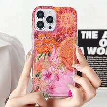 The Soft Frame With Pink Sun And Flower Patterns Is Set With A Diamond Phone Case, Which Is Fashionable And Shiny. It Is A Portable Protective Case For Going Out, Suitable For Apple Models Such As Phone14/15/16Pro Max. It Can Be Given As A Gift To Oneself, Friends And Family - 無色 - 查看 2
