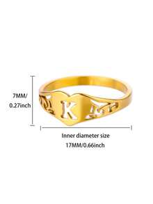 1PC Fashion Hollow Initial Letter Heart Rings For Women Gold Color Stainless Steel A-Z Letter Ring Aesthetic Wedding Jewelry Gift - Yellow Gold - View 28