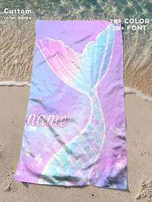 1 件个性化美人鱼尾巴沙滩巾 - 沙滩设计，超强吸水和游泳毛巾，非常适合海滩、游泳、露营和旅行，沙滩必备 | 美人鱼尾巴主题 | 涤纶毛巾，沙滩配饰，适合所有场合 - 彩色 - 查看 21