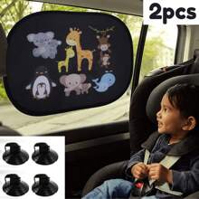 2 piezas Parasol de ventana para automóvil con dibujos animados, Parasol de ventana lateral de película electrostática de PVC con ventosa, protección UV, aislamiento térmico y pantalla solar