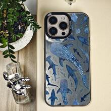Suitable For IPhone 16/15/14/13/12/11 Pro Blue Whale Shark & Shark Pattern, Marine Life - Inspired Graphic Mobile Phone Case, Using PC Material, Fashionable And Beautiful Protective Case Gifts For Family, Friends, Kids, Birthday,Spring, Holiday, Boyfriends, Girlfriends, Valentine's Day - Black - View 4