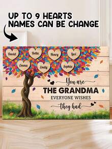 Catygift Custom Family Tree Canvas Print, Personalized Heart Shaped Names, Family Gift For Mom, Unique Wall Art Decor, 9 Names Customizable - As Shown - View 11