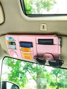 1pc Car Sun Visor Storage Bag, Leather Zippered Organizer Pouch, Multi-Function Card Holder, Suitable For Men And Women