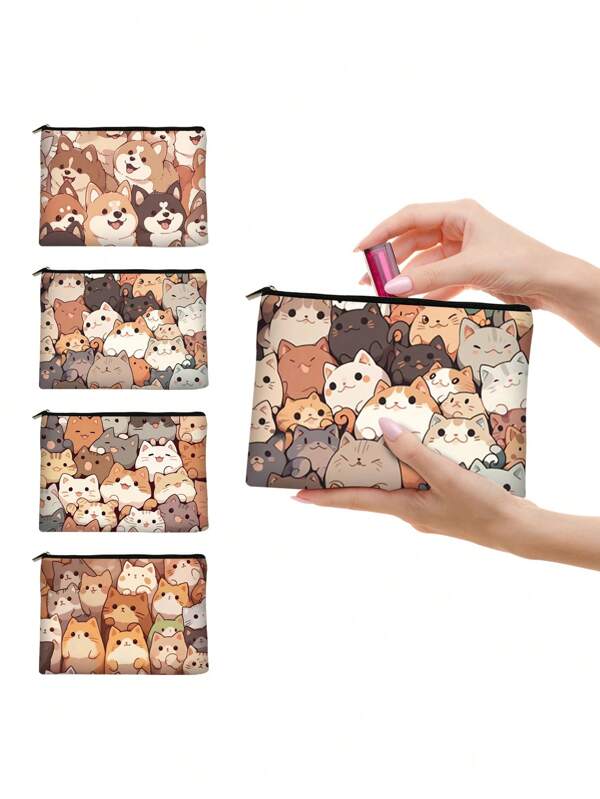 Kitten Puppy Print Canvas Toiletry Bag - Stylish Design, Zipper Closure, Foldable, Lightweight, Fade Resistant - Perfect Gift For Bridesmaids, Students, Teachers, And Friends, Can Also Be Used As A Machine Washable Ladies Makeup Bag. Back To School Season, Travel Essentials, Beach Summer Vacation Travel Organizer Bag.Holiday School Stuff Bag For School Travel Bag For Women Makeup Bag For Travel