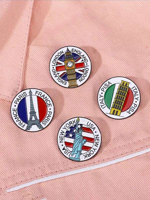 1/2pcs Original Metal Enamel Badge Brooch, Statue Of Liberty, Pizza, Leaning Tower Of Pisa, Big Ben, Eiffel Tower Design, For Shirt, Jacket, Backpack, Hat Backpack For School Office Accessories Shirts Jewelry Christmas Halloween