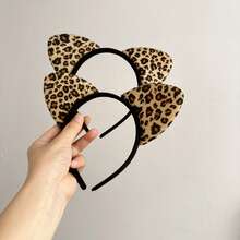 1/2pcs Plush Leopard Print Headband, Headwrap, Hair Hoop, Cat Ear Headband For Party Wear, Women Hair Accessories - Multicolor - View 14