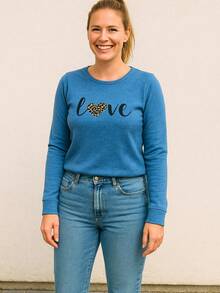 Fleece Blouse With Cuffs And Love Print, Warm Winter - 藍色 - 查看 1