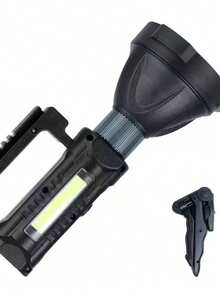 Super Bright Portable LED Flashlight, LED Torch, High Intensity Portable LED Flashlight With Side Light, USB Charging, Strong Light Searchlight, With Stand - Black - View 6