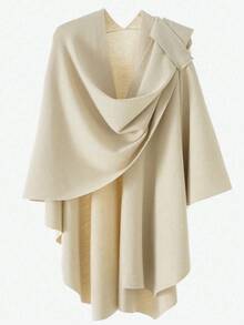 1 件女士优雅不对称双面可调节扣软针织“斗篷”披肩，多功能办公/旅行配件，春/秋/冬 - 彩色 - 查看 14