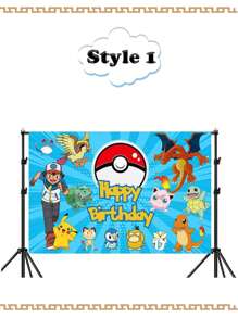 pokemon Pokemon Pikachu Background Cloth, Cute Cartoon Pikachu Photo Background Banner, Birthday Party Decoration Banner, Photo Background Cloth, Party Supplies, Party Tablecloth, Party Decorations, Party Small Gifts Christmas, Halloween, Festival Supplies, Festival Decorations, Thanksgiving, Back-To-School Season, Autumn And Winter