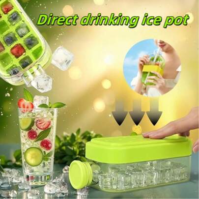 酷炫免接触冰块模具，带盖压冰神器，制冰器，吸管两用冰水瓶，夏季水瓶，夏季冰格和冰桶，夏季厨房配件，冰淇淋储存解决方案
