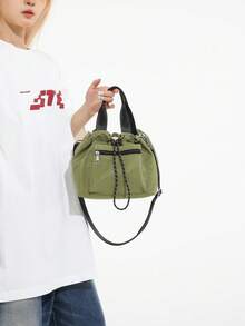 Women's Casual Nylon Waterproof Solid Color Bucket Bag, Handbag And Shoulder Crossbody Bag - Green - View 8