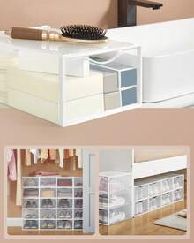 Boîtes à Chaussures, Organisateurs en Plastique, avec Porte, Lot de 12/18, Empilables, Montage Facile, 33,2 x 23 x 14,5 cm, pour Pointure jusqu'à 43, Transparentes et Blanc Nuage - Blanc + transparent - Voir 3