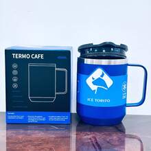 Termo para Café de Doble de Acero Inoxidable 400ml, Termo Taza Térmica para Café con Tapa Hermética y Pajita Telescópica, Taza Termica Frio y Caliente Portátil Vaso Viaje para Café, Té y Agua(Azul) - Azul - Ver 4