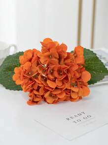 1/3pcs 18.5in Orange Artificial Hydrangea Real-Looking Silk Hydrangea Flower Arrangements High Quality Fake Floral Brunch Pumpkin For DIY Wedding Bouquet Party Home Living Room Kitchen Garden Hotel Office, Wedding Decorations, Autumn Decor, Summer Decor, Fall Decor, Halloween Decor