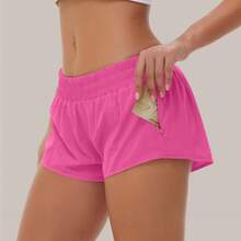 Women's Low-Rise Workout Shorts - Lightweight Quick-Dry Athletic Shorts With Zip Pocket, Built-In Liner For Running, Yoga, Gym - 玫紅色 - 查看 1
