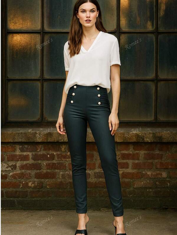 Dames effen casual legging met rits