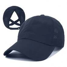 1pc马尾棒球帽运动帽露营帽徒步帽空白速干网眼后棒球帽交叉马尾开口轻便透气户外太阳帽