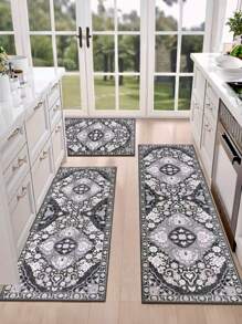1pc Farmhouse Kitchen Rug, Non-Slip Washable Bohemian Style Kitchen Mat Runner For Kitchen, Laundry Room, Hallway