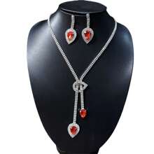 Conjunto de brincos e colar com pingente de lágrima de diamante, acessório formal para vestido de noiva com borla de cristal