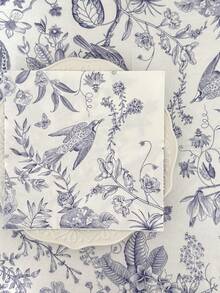 20/40 pezzi Tovaglioli monouso vintage con stampa floreale blu e uccelli, decorazioni per matrimoni, 3 strati spessi, 33x33cm, forniture per ristoranti e hotel, adatti per San Valentino, matrimoni, compleanni, anniversari, decorazioni per feste, forniture per feste - Blu retrò - Visualizzare 3