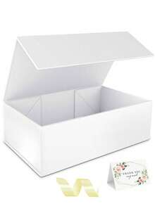 1pc- Gift Box With Lid, Rectangle Foldable, Suitable For Best Man Proposal Box, Wedding, Christmas, Halloween, Birthday Gift Packaging (White) - White - View 10