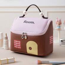 18*17.5*13cm Cute House Shaped Makeup Bag, Soft & Colorful 2-Tone Design, Large Capacity, Portable Travel Toiletry Organizer,For Holiday Beach, Bathroom Collection, Bedroom Collection, Large Capacity - Multicolor - View 18