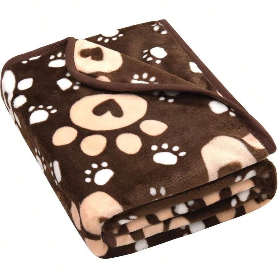 Dog Blanket Soft Fleece Dog Blanke. For Small Medium Dogs Fluffy Flannel Pet Cat Puppy Blanket Mat Cover For Bed Couch Cute Paw Print Throw Blanket For Dogs Brown 40X30 - Brown - View 1