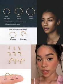 DAILI 10 piezas/set Aro para la nariz con diseño de diamante de imitación - Plateado - Ver 9