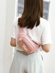 1 New Women's Waist Bag, Customizable Name Nylon Material, Embroidery, Thickened And Wear-Resistant, Zipper Closure, Multi-Layer Design, Simple And Lightweight, Casual And Fashionable, Cute Large Capacity Women's Crossbody Chest Bag, Suitable For Sports