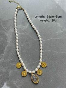 Ein Stück, Kette mit Künstlicher Perlen Jungfrau Maria Anhänger, Koi Glücksbringer Anhänger für Damen, exquisit und elegant, geeignet für Mädchen als tägliches Accessoire