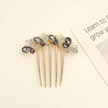 1pc Metal Rhinestone Inset Hair Comb, 5-Tooth Hair Clip For Bun, Ponytail Hair Accessory, Hair Accessories, Hair Accessories, Wedding, Combs, Side Comb