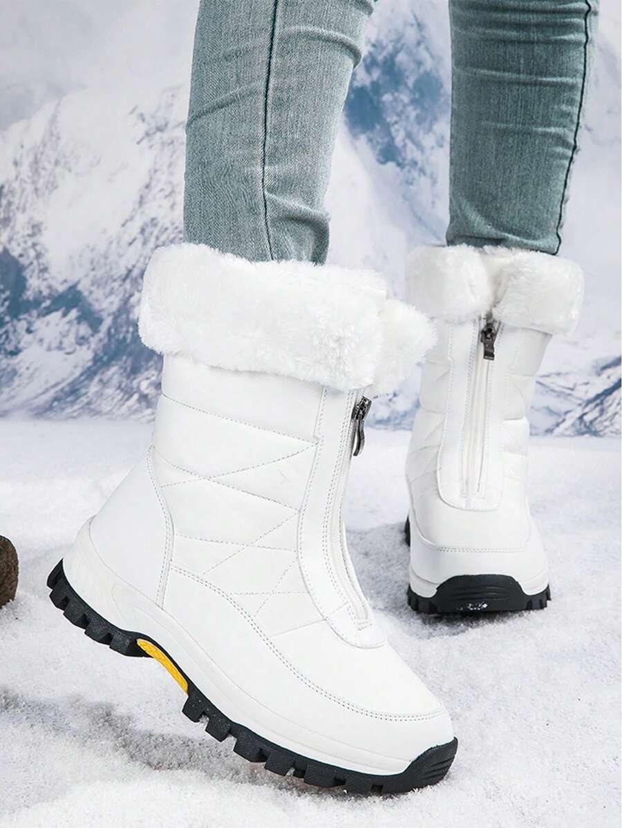 女士防滑耐磨厚实保暖户外雪地靴，舒适纯色高帮登山靴