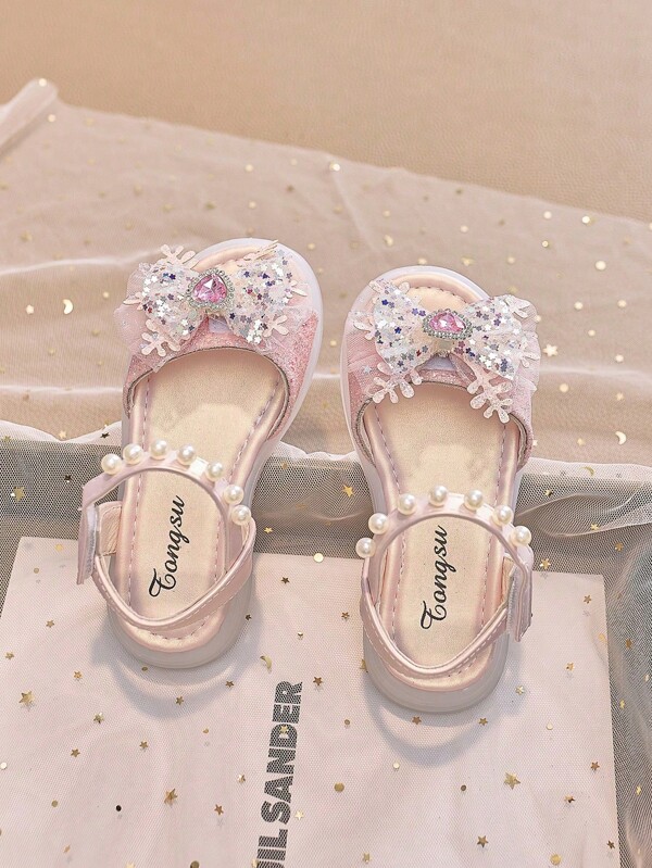 1 Pair Girls Soft Bottom Sandals, New Cute Baby Shoes, Non-Slip Jelly Bottom, Little Princess Glitter Bow Dance Shoes, Crystal Shoes, Suitable For Summer