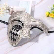 JEWELRYWE Vintage Italian Venetian Phantom Of The Opera Half Face Mask, Men's Masquerade Mask, Halloween Mardi Gras Mask, Holiday Party Decoration - 白色 - 查看 6