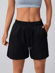 3pc 2pc 1pc Women's Sports Shorts, Portable Double Pocket Drawstring Casual Shorts, Made Of Comfortable Breathable Loose Fabric, Suitable For Outdoor Running Cycling Sports Gym Casual Women's Shorts - 彩色 - 查看 2