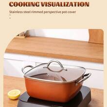 24cm Square Kitchen Fryer Non Stick Chip Pan Potato Fryer W/ Basket Cooking Pot - Orange - View 9