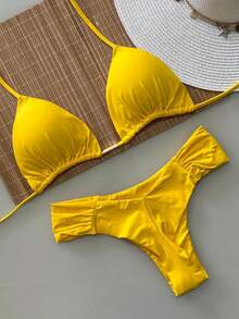 Triangle Bikini With Double Butterfly String Panties In Various Colors - Camaro amarillo - Ver 2